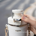 500ml bpa free PP PC modern 2022 new design Trendy leather double drink cups water bottle with straw